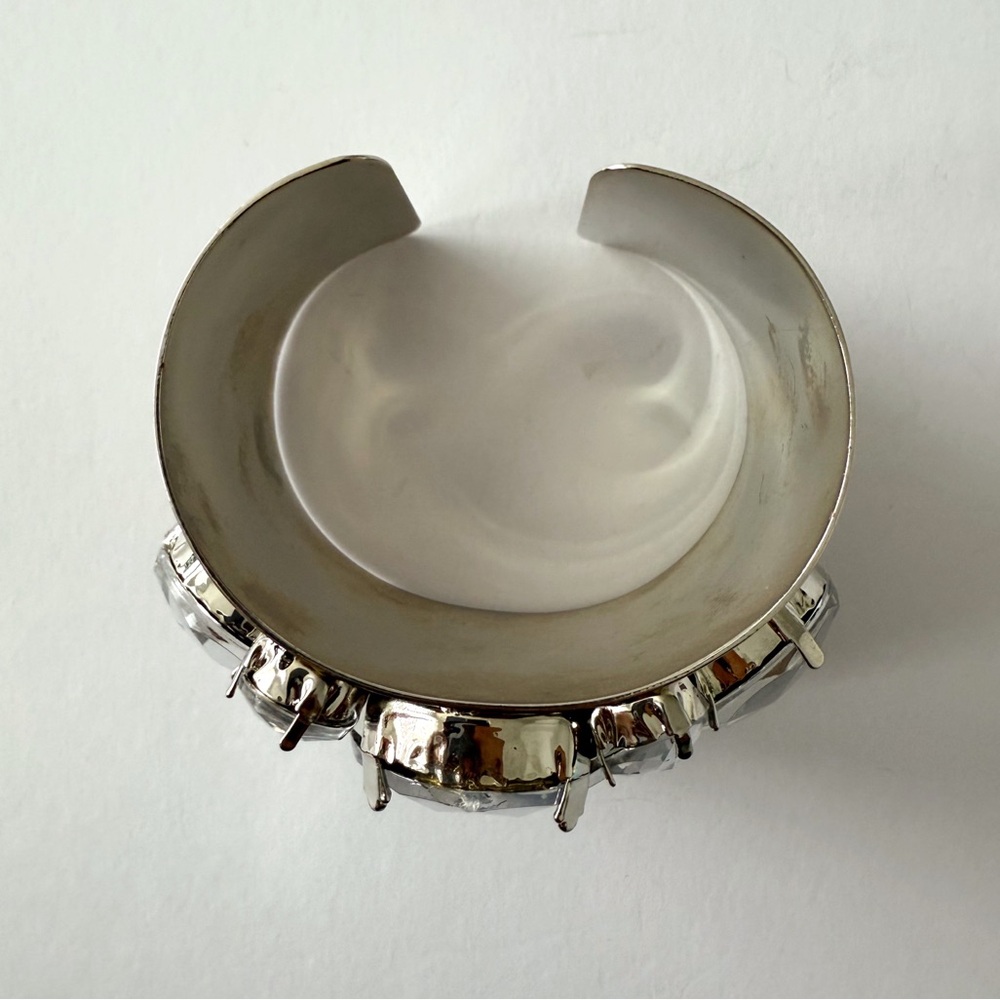 Silver Statement Cuff Bracelet With Clear Oversiz… - image 3